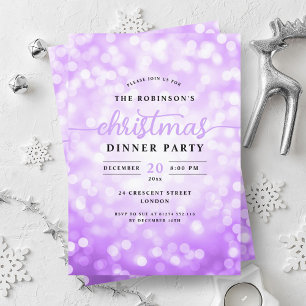 Glamourous Purple Lights Christmas Dinner Party Invitation
