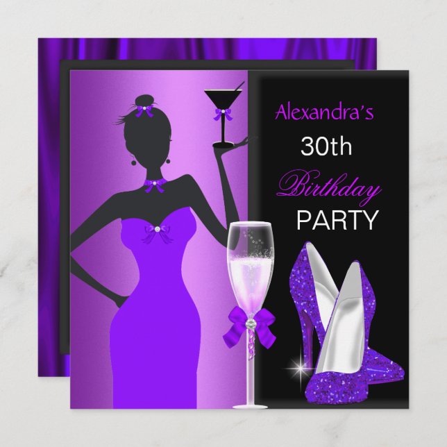 Glamourous Purple Wild Birthday Party Girl Invitation (Front/Back)