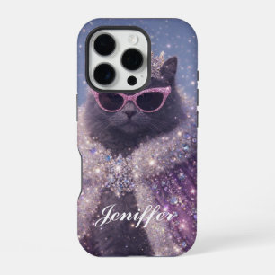 Glamourous Queen Cat Sparkling Fantasy Portrait iPhone 16 Pro Case