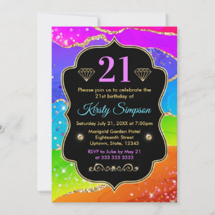 Glamourous Rainbow Alcohol Ink Agate Birthday Invitation