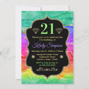 Glamourous Rainbow Alcohol Ink Agate Birthday Invitation
