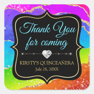 Glamourous Rainbow Alcohol Ink Agate Quinceañera Square Sticker