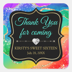 Glamourous Rainbow Alcohol Ink Agate Sweet 16 Square Sticker