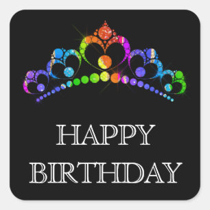 Glamourous Rainbow Glitter Agate Crown birthday Square Sticker