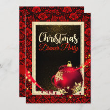 Glamourous Red Damask Christmas Dinner Invite