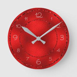 Glamourous Red Glitter and Shiny Foil Round Clock
