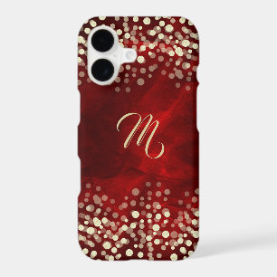 Glamourous Red Gold Confetti Monogram