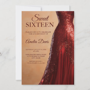 Glamourous Red Gown Sweet 16 Birthday Invitation