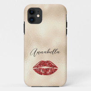 Glamourous Red Lips on Champagne Gold iPhone 11 Case