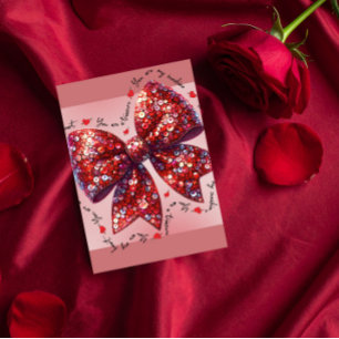 Glamourous Red Sequin Bow Valentine Holiday Card