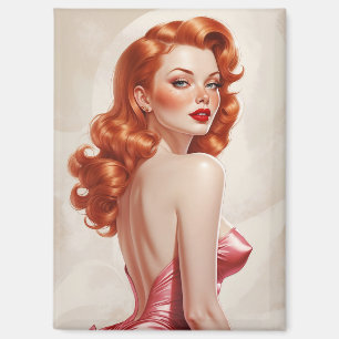 Glamourous Redhead Pin-Up Pink Dress Magnet