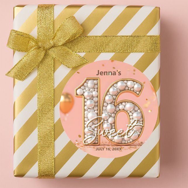 Glamourous Regal Pearl Blush Pink Gold Sweet 16 Classic Round Sticker (Creator Uploaded)