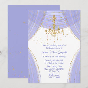 Glamourous Regency Blue and Gold Quinceañera Invi Invitation