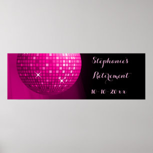 Glamourous Retirement Hot Pink Party Disco Ball Poster
