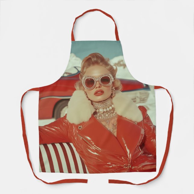 Glamourous Retro Winter Style in Alpine Setting Apron (Front)