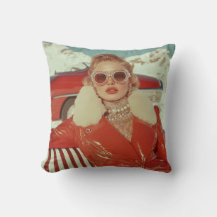Glamourous Retro Winter Style in Alpine Setting Cushion