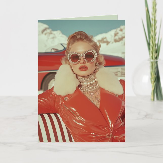 Glamourous Retro Winter Style in Alpine Setting Invitation (Front)