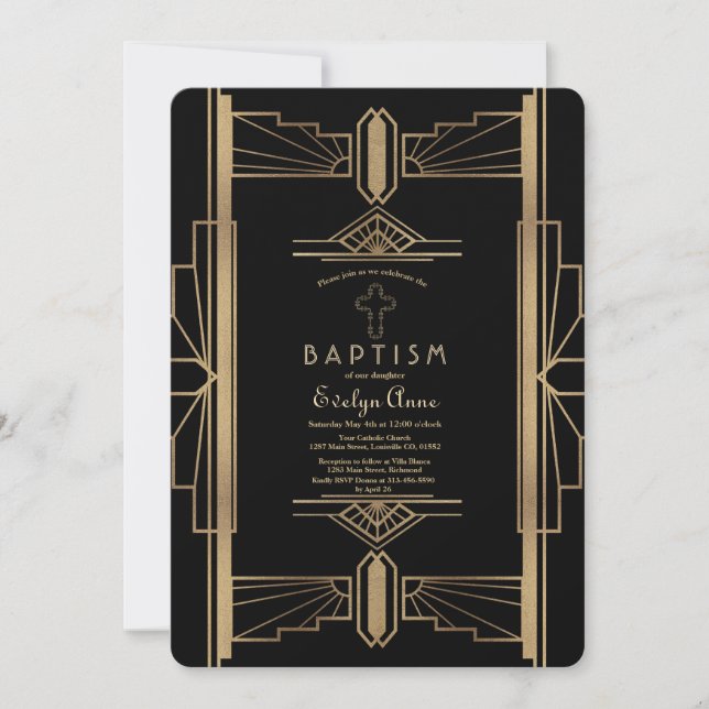 Glamourous Roaring 20's Great Gatsby Baptism Invit Invitation (Front)