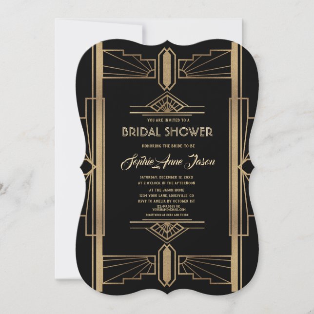 Glamourous Roaring 20's Great Gatsby Bridal Shower Invitation (Front)