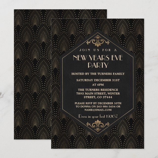 Glamourous Roaring 20s Great Gatsby New Year Party Invitation (Front/Back)