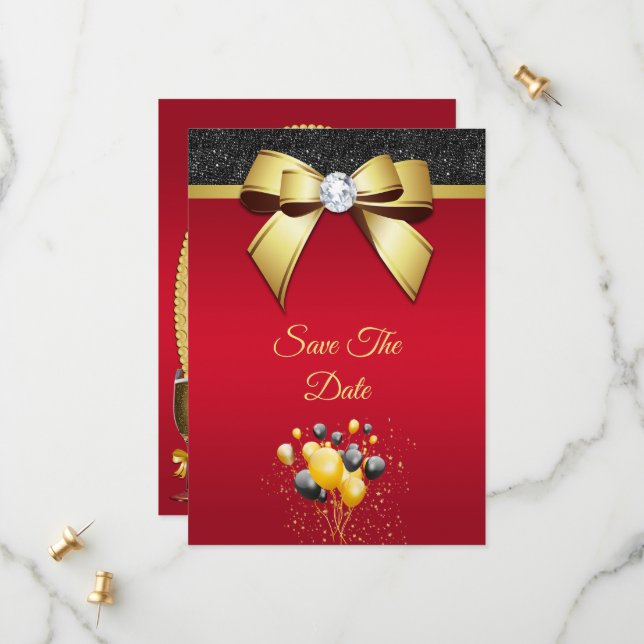 Glamourous, Romantic Elegance Birthday Party Save The Date (Front/Back In Situ)