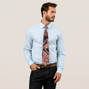 Glamourous Rose Gold Black Glitter Flowers Tie