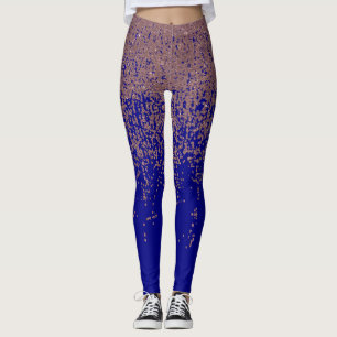 Glamourous Rose Gold Cobalt Blue Glitter Ombre Leggings