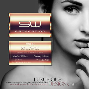 Glamourous Rose Gold Faux 3D Initials Opening Hour Business Card