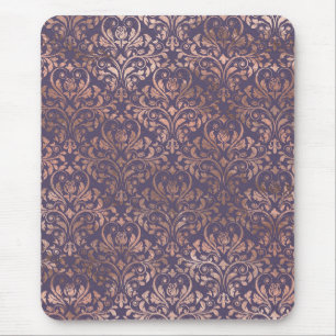 Glamourous Rose Gold Foil and Lavender Damask Mouse Pad