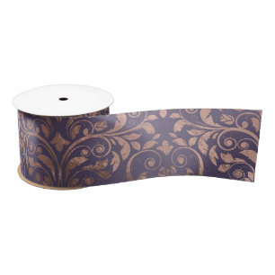 Glamourous Rose Gold Foil and Lavender Damask Satin Ribbon