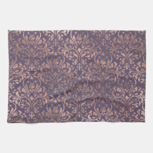 Glamourous Rose Gold Foil and Lavender Damask Tea Towel