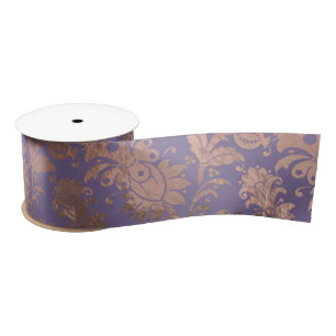 Glamourous Rose Gold Foil and Lavender Floral Satin Ribbon