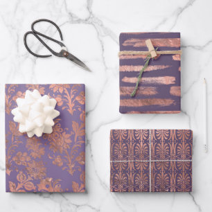Glamourous Rose Gold Foil and Lavender Patterns Wrapping Paper Sheet