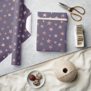 Glamourous Rose Gold Foil and Lavender Stars Wrapping Paper