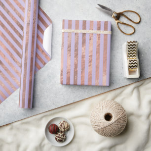 Glamourous Rose Gold Foil and Lavender Stripes Wrapping Paper