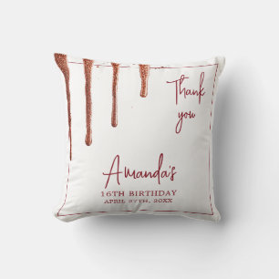 Glamourous Rose Gold Glitter Drip Sweet 16 Birthda Cushion