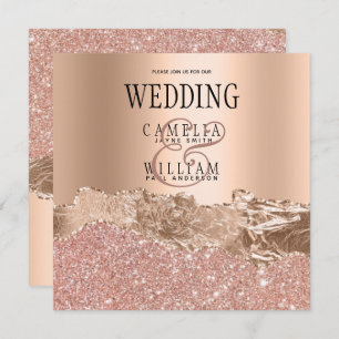 Glamourous Rose Gold Glitter Foil Wedding Invitat Thank You Card