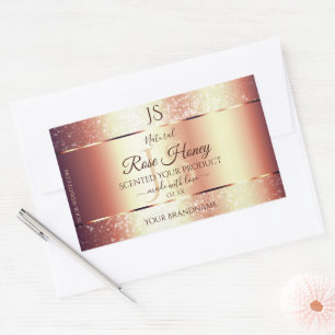 Glamourous Rose Gold Glitter Initials Product Labe Rectangular Sticker