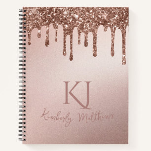 Glamourous Rose Gold Glitter Monogram Initials Notebook