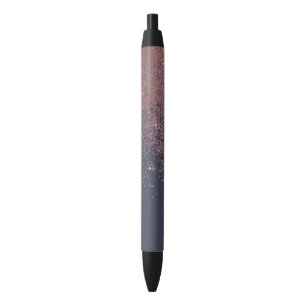 Glamourous Rose Gold Navy Blue Glitter Ombre Black Ink Pen