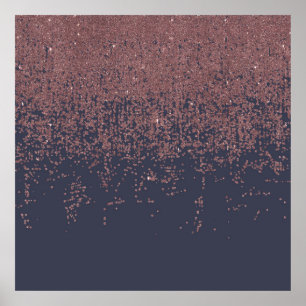 Glamourous Rose Gold Navy Blue Glitter Ombre Poster