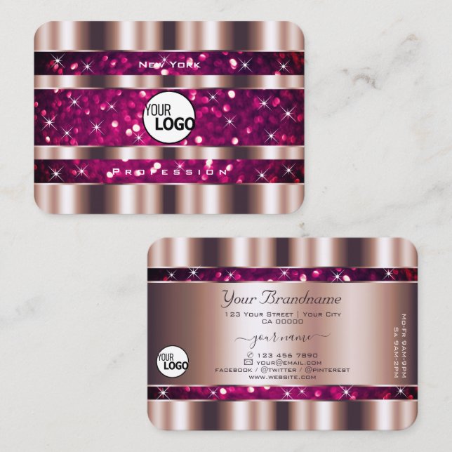 Glamourous Rose Gold Pink Glitter Stars add Logo Business Card (Front/Back)