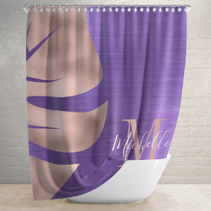 Glamourous Rose Gold Purple Monogram Shower Curtain