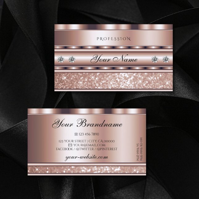 Glamourous Rose Gold Sparkle Glitter Stars Diamond Business Card (Creator Uploaded)