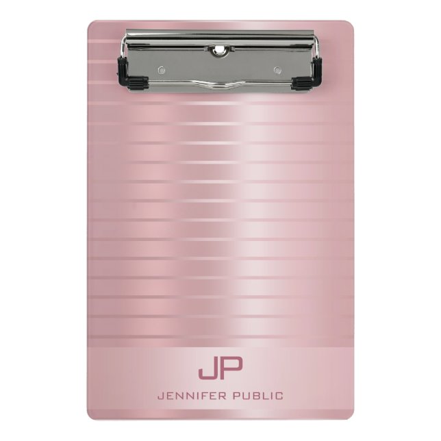 Glamourous Rose Gold Template Modern Monogram Mini Clipboard (Front)