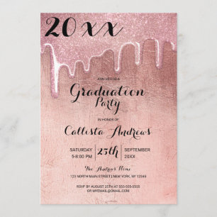 Glamourous Rose Gold Thick Glitter Drips Graduatio Invitation