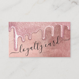 Glamourous Rose Gold Thick Glitter Drips Loyalty Card