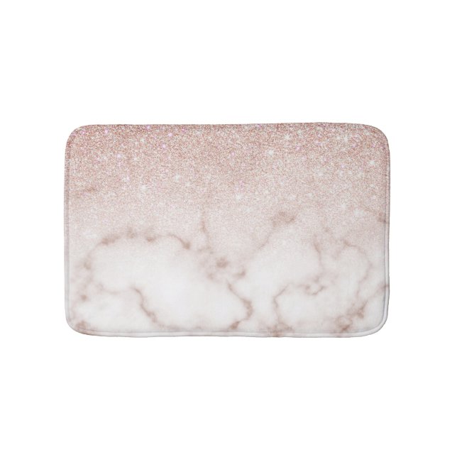Glamourous Rose Gold White Glitter Marble Gradient Bath Mat (Front)