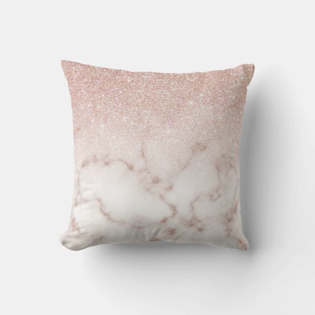 Glamourous Rose Gold White Glitter Marble Gradient Cushion (Front)