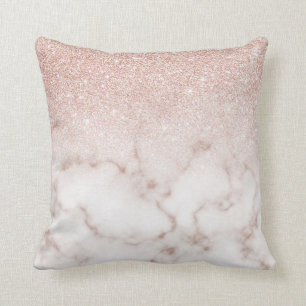 Glamourous Rose Gold White Glitter Marble Gradient Cushion